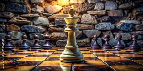King of the Board - Wooden Chess Piece on a Stone Background, chess, strategy, game, king