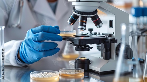 Biotechnology microscopic bacteriological Scientist working with a microscope in a laboratory