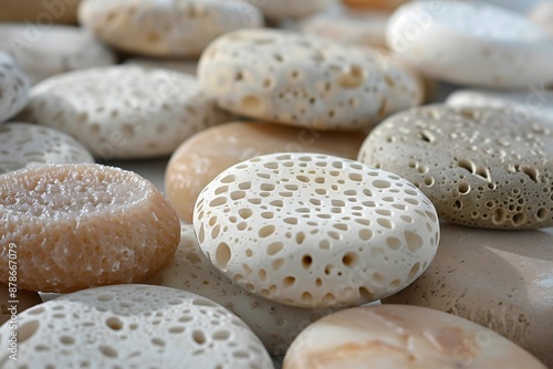 A field of pumice stones with porous surface details