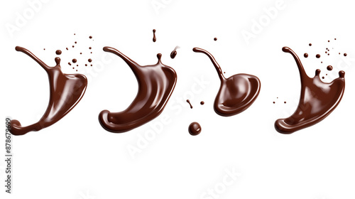 Set of delicious melted chocolate splashes transparent background.