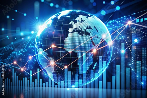 Global Growth and Progress - A digital illustration of a globe with rising charts, symbolizing global growth and progress.