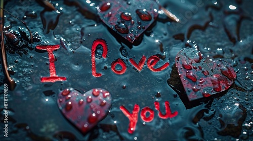 I love you written in hearts, black and red