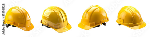 Set of A Safety yellow hard hat helmet on a transparent background