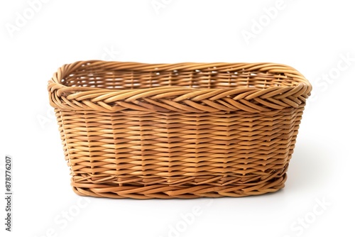 Empty wicker basket isolated on white background.