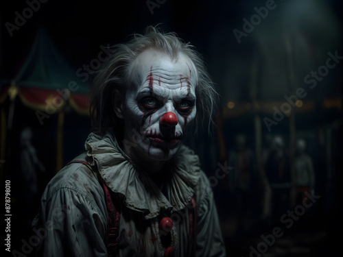 Portrait of a creepy scary clown with disturbing expression