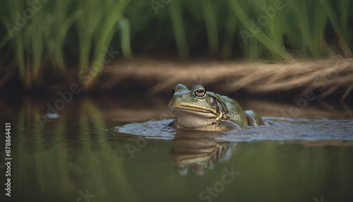 american bullfrog in the pond