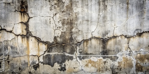 Weathered concrete wall texture with deep cracks and scratches forming an abstract pattern, evoking a sense of age and decay, in a striking black and white palette.