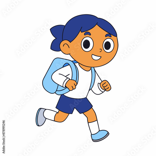 Cartoon character running with a school beg vector illustration