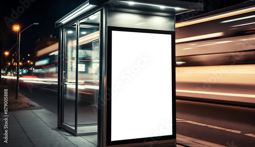 Bus shelter advertisement marketing billboard space, Poster light box in New York city in night