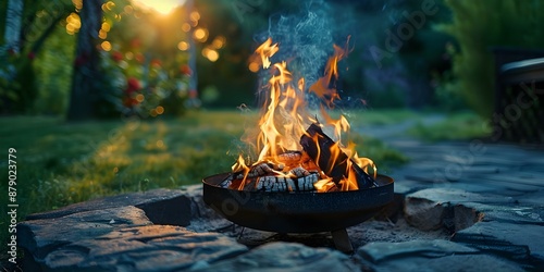 Burning fire in a fire pit. Concept Campfire Safety, Roasting Marshmallows, Cozy Evenings, Outdoor Activities