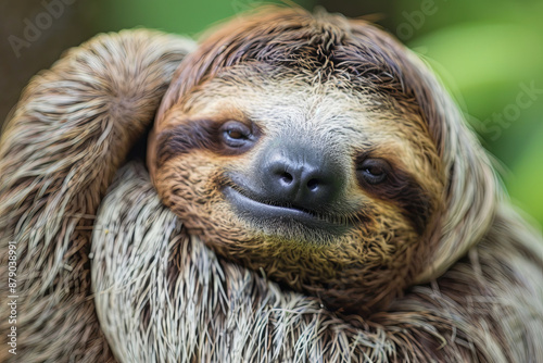 Sleepy sloth with a goofy expression