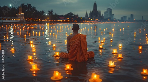 On Loi Krathong or Loy Krathong day, inexperienced monks release paper lanterns into the sky.