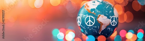 Peace on Earth Globe with Bokeh Lights.