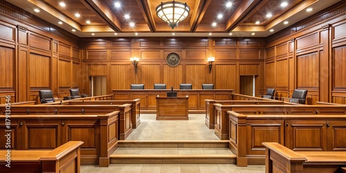 An empty wooden courtroom with benches , courtroom, wood, empty, legal, justice, trial, court, law, judge, attorney