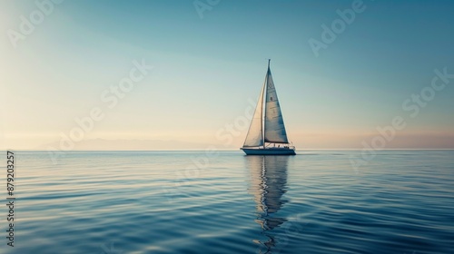 Sailing Away: A solitary sailboat glides across tranquil waters at sunset, casting a peaceful reflection on the surface.