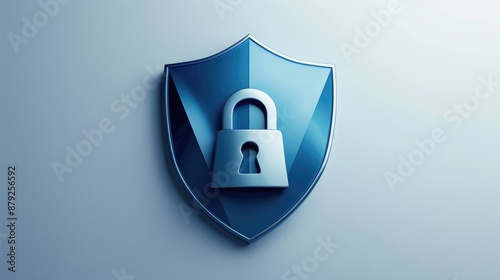 3d render icons of a blue shield with a lock on it