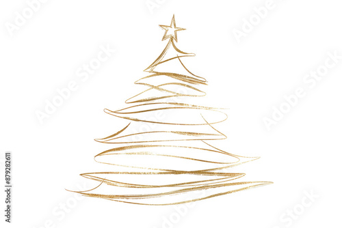 golden christmas tree line art isolated on white or transparent png