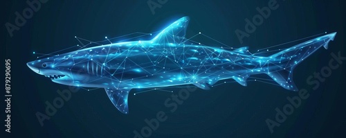 Mako shark, deep blue ocean and fierce predator, flat design illustration, field of dept deep odject, all cover focus text, for spacecopy