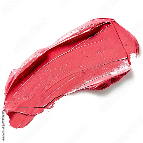 Close-up of a vibrant pink lipstick smear isolated on a white background, showcasing texture and vivid color.