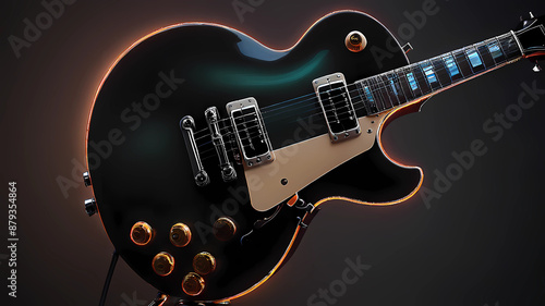 black color gibson les paul glowing with light