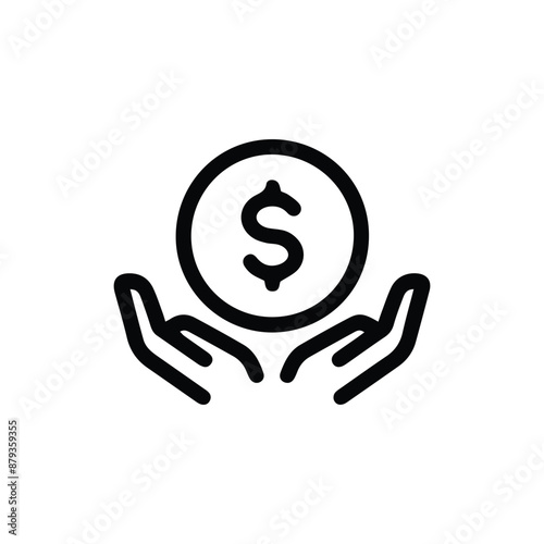 Simple line icon of hands holding a coin with a dollar sign