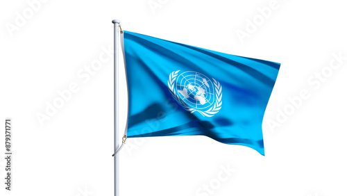 Waving flag of United Nations isolated on transparent background.