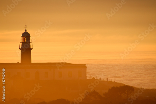 Atlantic coast on the Rias Baixas in Galicia , Spain. Lighthouse of Larino