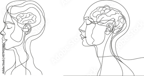 Intense, one-line drawing of someone suffering from bad mental health. Problems, failure, and grief concept. Lineart Modern illustration.