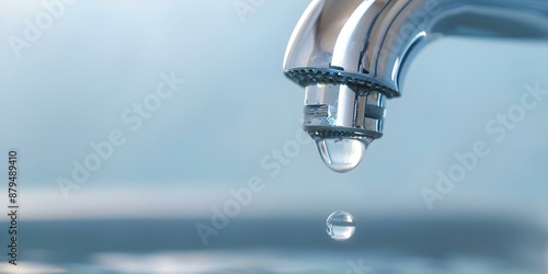 Closeup of dripping faucet wasting water isolated with no one present. Concept Water Conservation, Wasteful Habits, Environmental Impact