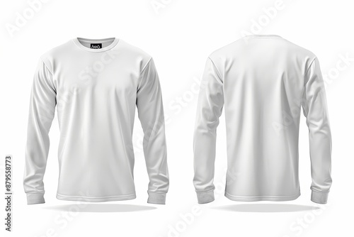 Blank white longsleeve t-shirt mockup, front and back view