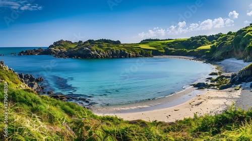 Image of Fernain Bay Guernsey on a sunny day : Generative AI