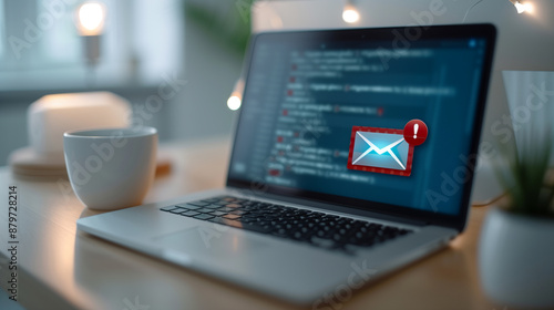  email inbox computer screen phishing attack warning displaying suspicious red alert icon threat scams