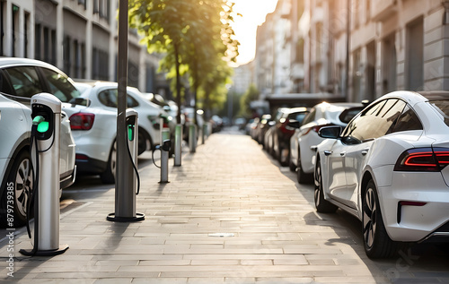 Electric Car EV Charging, Sustainable Green Energy Solutions at Charging Stations