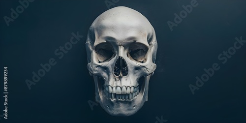 Symbolism of criminal activity and warfare depicted by a human skull in dark background. Concept Dark themes, Human skull, Symbolism, Criminal activity, Warfare
