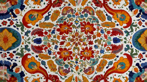 Delicate Red and Gold: Symmetrical Floral Pattern