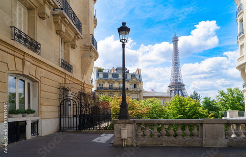 famous Eiffel Tower landmark and Paris city at summer, Paris France