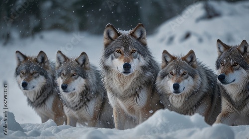 Group of wolves in the snow