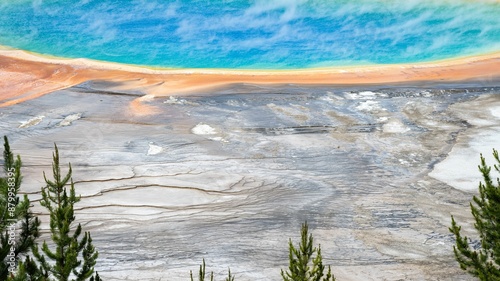 Scenic view of the vibrant Grand Prismatic Spring in Yellowstone National Park