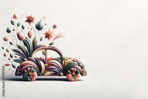 Abstract drawing of a retro car made from flowers.