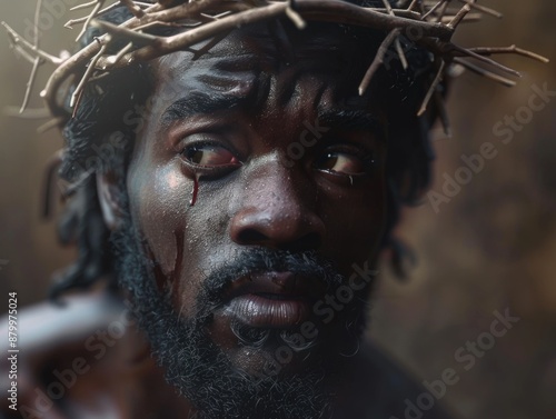 A man wearing a crown of thorns, often symbolizing suffering or martyrdom