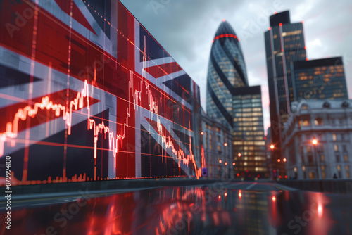 The Falling Pound: A British Flag Projected Onto London's Skyline, Reflecting Economic Uncertainty