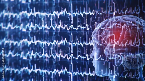 Brain scan with EEG waves showing brain activity.