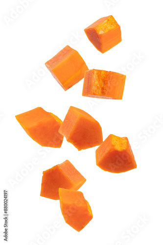 Falling papaya sliced isolated on white background