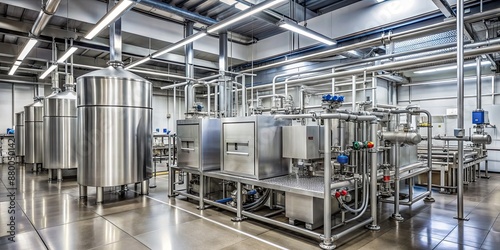 Modern milk pasteurization plant with high-tech equipment and automated processing, milk, pasteurization, plant