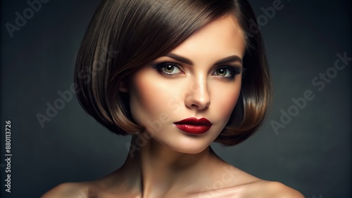 Close-up of a woman with a classic bob and side part.