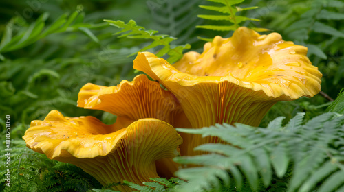 chanterelles growing in a forest glade. AI generative