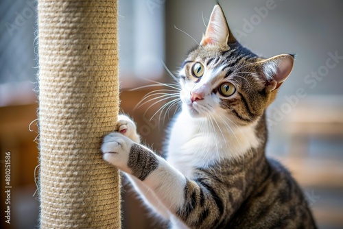 cat scratch claw on wooden scratching post