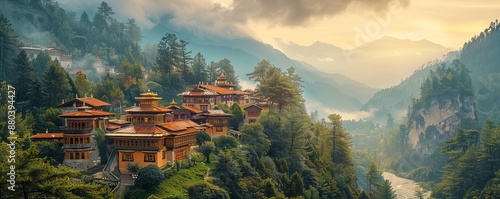 A serene monastery nestled in the mountains, where monks meditate in tranquil gardens and tend to sacred texts.