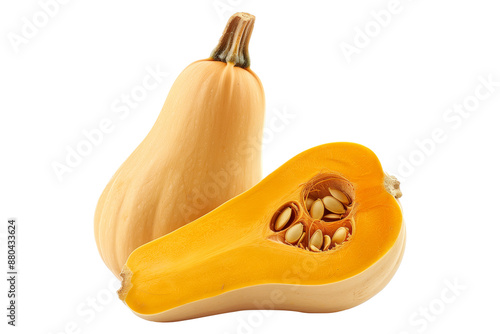 butternut squash isolated on a white background, great for autumn themes and decorations.