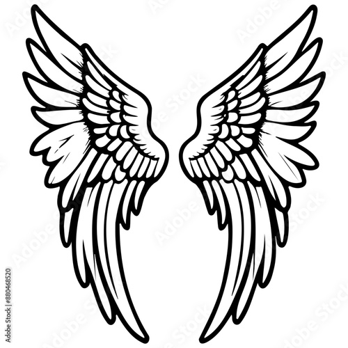 angel wings sketches hand drawn line illustration, transparent background